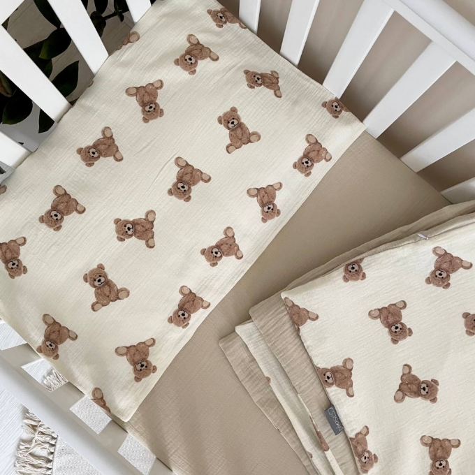 Set lenjerie de schimb pentru patut bebe 3 piese Teddy bej (3)